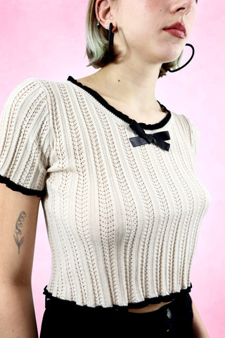 Openwork Knit bow Crop Top