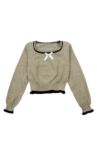 Wide round neck ribbon knit sweater