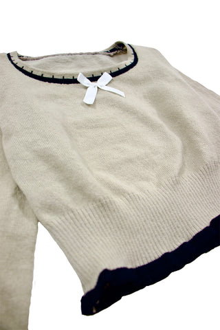 Wide round neck ribbon knit sweater