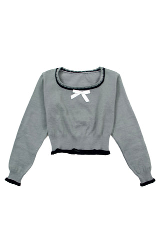 Wide round neck ribbon knit sweater