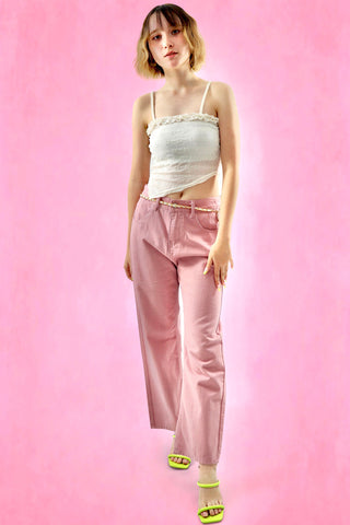 Pink long denim pants