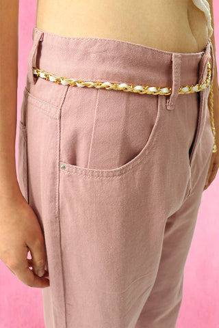 Pink long denim pants