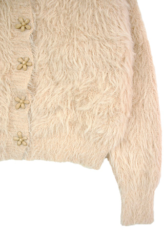 Flower button fuzzy cardigan