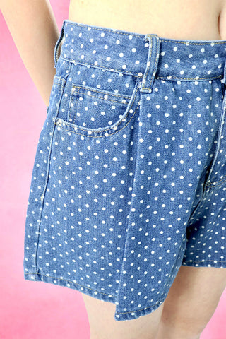 Polka dots denim shorts