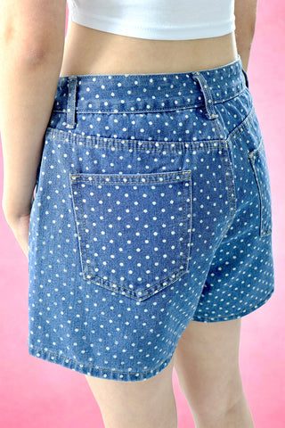 Polka dots denim shorts