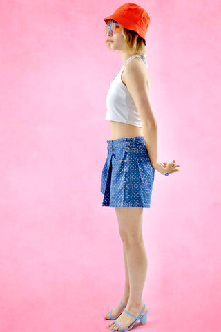 Polka dots denim shorts