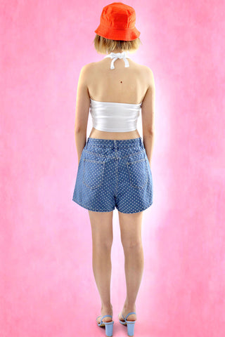 Polka dots denim shorts