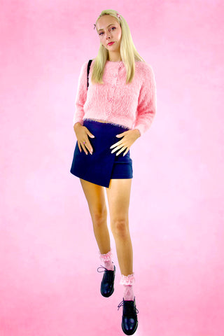 Flower button fuzzy cardigan