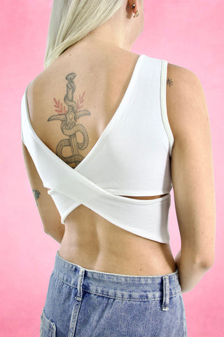 Cross Pendant Crisscross Back Crop Tank top