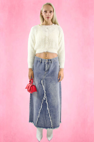Flower button fuzzy cardigan