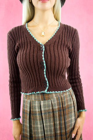 Ribbed Knit Contrast Trim Cardigan