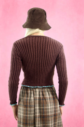 Ribbed Knit Contrast Trim Cardigan