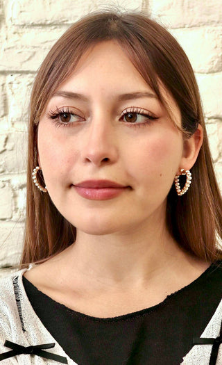 Heart shape Pearl detailed gold Hoop earrings