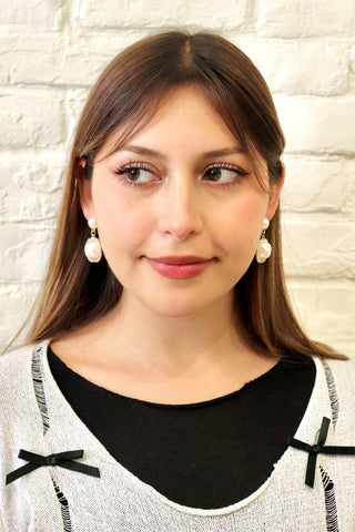 diamond details Square Pearl Earrings