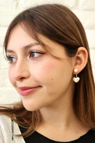 Pearl heart two-way stud earrings