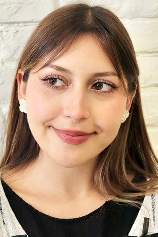 Pearl border white Floral Earrings