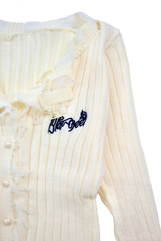 Distressed hem V-neck cardigan