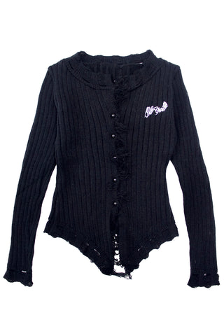 Distressed hem V-neck cardigan