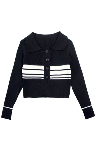 Ribbed knit stripe polo crop top
