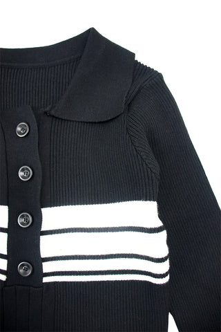 Ribbed knit stripe polo crop top
