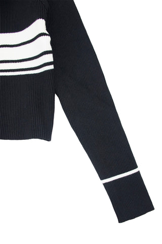 Ribbed knit stripe polo crop top