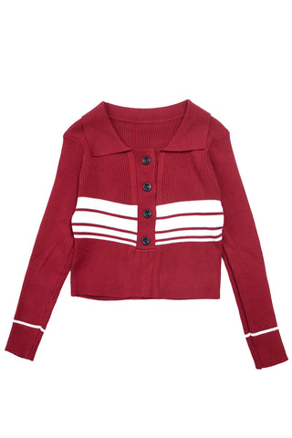 Ribbed knit stripe polo crop top