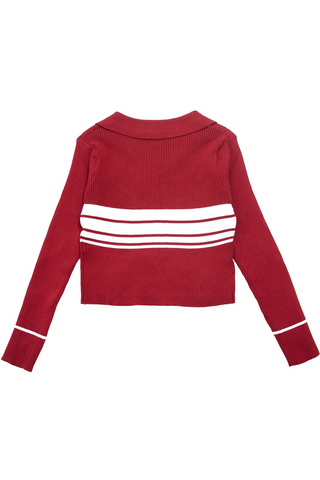 Ribbed knit stripe polo crop top