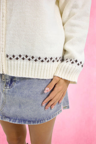 Snowflake Pattern collared Zip-Up Cardigan