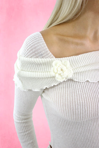Flower Off Shoulder Sweater