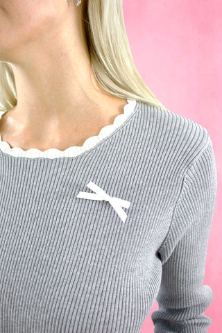 Bow Detail Rib Knit long sleeve Mini Dress