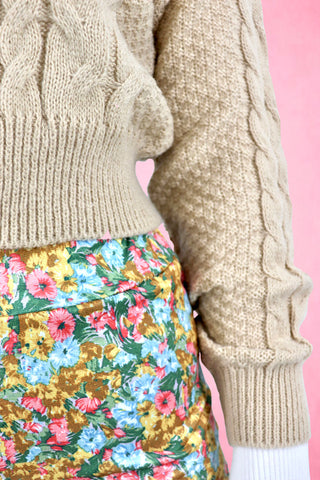 Cable Knit  V-Neck Cropped Cardigan