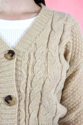 Cable Knit  V-Neck Cropped Cardigan