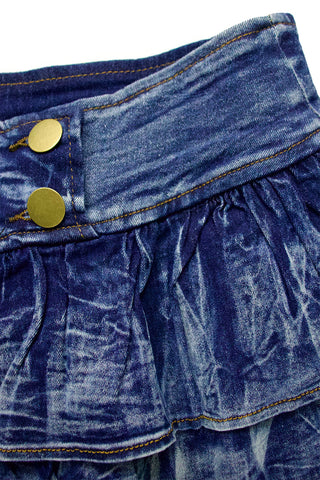 Ruffled Layer Wash Denim Mini Skirt