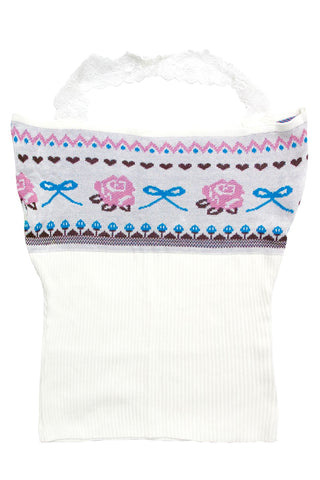 rose motif Lace Halter knit Top