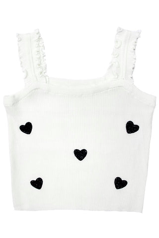 Hearts Embroidery Ribbed Tank Top