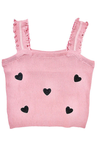 Hearts Embroidery Ribbed Tank Top