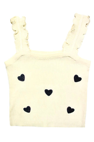 Hearts Embroidery Ribbed Tank Top
