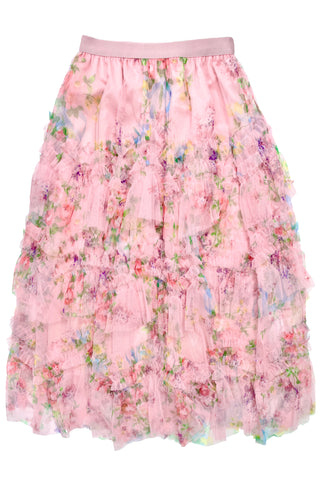 Floral Layered sheer Ruffle long Skirt
