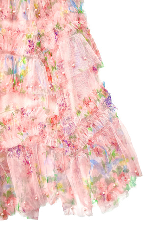 Floral Layered sheer Ruffle long Skirt