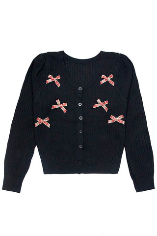 V-Neck Plaid Ribbon Cardigan