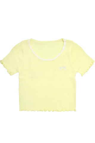 Ribbon Embroidered Openwork Knit T-Shirt