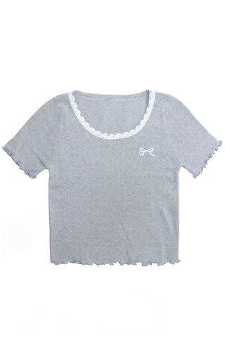 Ribbon Embroidered Openwork Knit T-Shirt