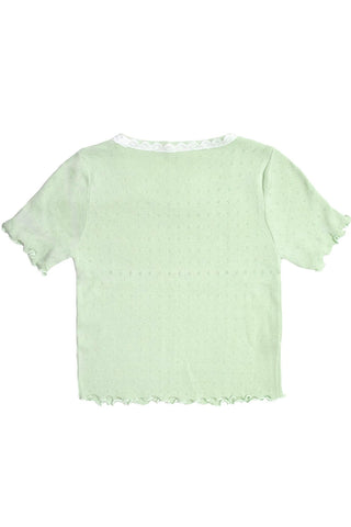 Ribbon Embroidered Openwork Knit T-Shirt