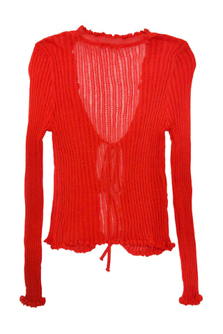 sheer Tie-Front Long Sleeve frill knit Cardigan