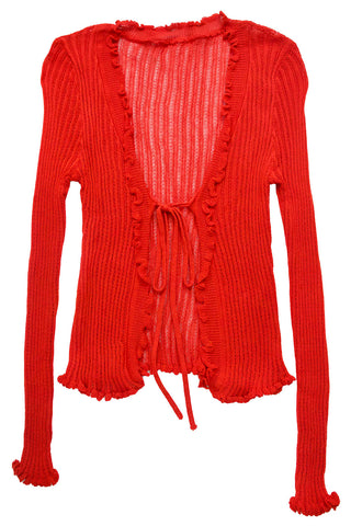 sheer Tie-Front Long Sleeve frill knit Cardigan