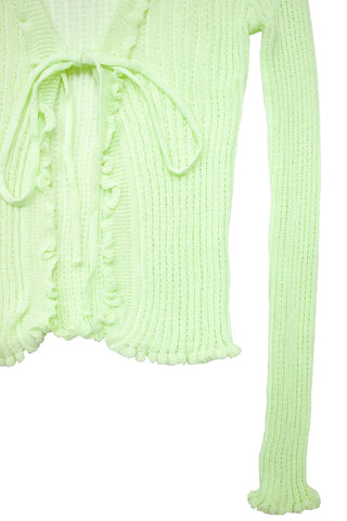 sheer Tie-Front Long Sleeve frill knit Cardigan
