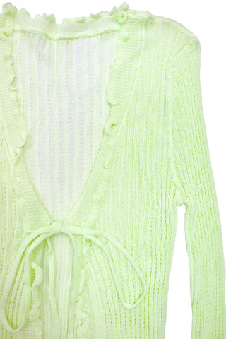 sheer Tie-Front Long Sleeve frill knit Cardigan