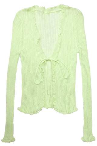 sheer Tie-Front Long Sleeve frill knit Cardigan