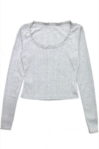Textured Pattern Long Sleeve Crop Top