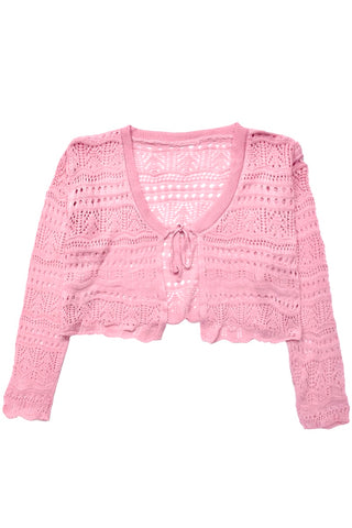 Open work Tie-Front crochet Knit Cardigan